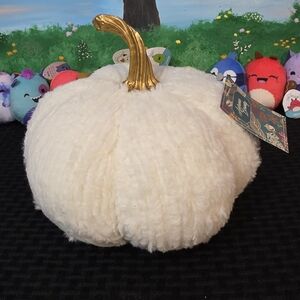 White Plush Pumpkin with Gold Stem